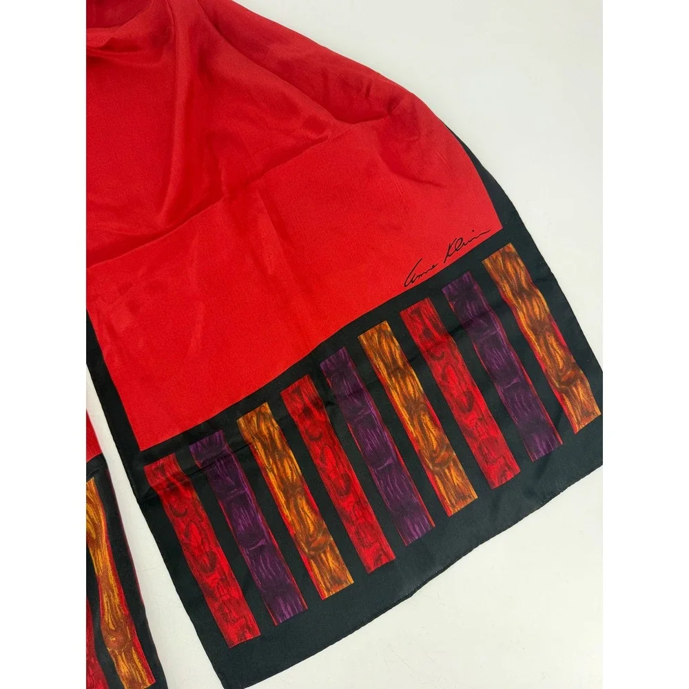 Anne Klein‎ Scarf Women OS Red Silk Striped Border Vintage